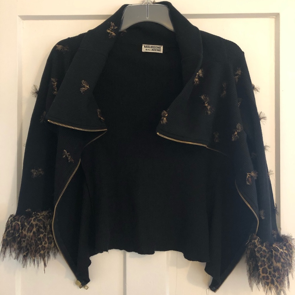 Maureen Keene NYC black sweater leopard detail